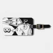 2文字パーソナライズされたとおもしろいドードルキャラクター ラゲッジタグ (正面横)