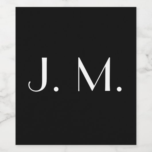 2文字ブラックモノグラムミニマルホワイトタイポグラフィ ワインラベル (シングルラベル)