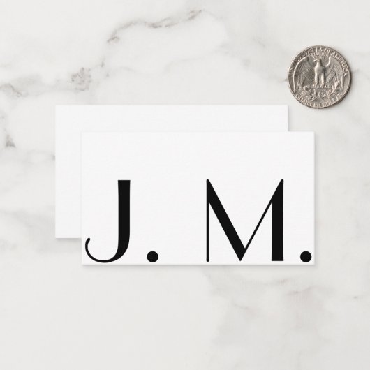 2文字モノグラムモダン白黒ミニマル ノートカード (正面/裏面インサイチュ)