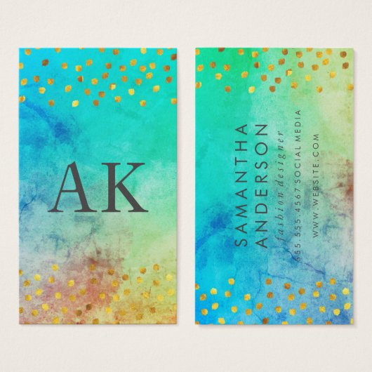 2文字モノグラム緑豊かなヴィンテージと金ゴールド斑点 (正面&裏面)