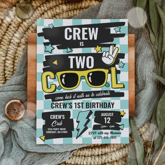 2日クール市松模様に眼鏡2回目の誕生日パーティー 招待状