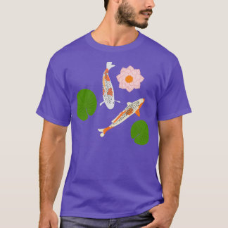 2日本のコイ魚《植物》スイレンコイ池 Tシャツ