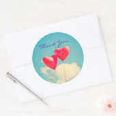 2明るい赤いハート型バルーンありがとう ラウンドシール (封筒)