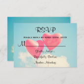 2明るい赤いハート型バルーンRSVP 出欠カード (正面/裏面)