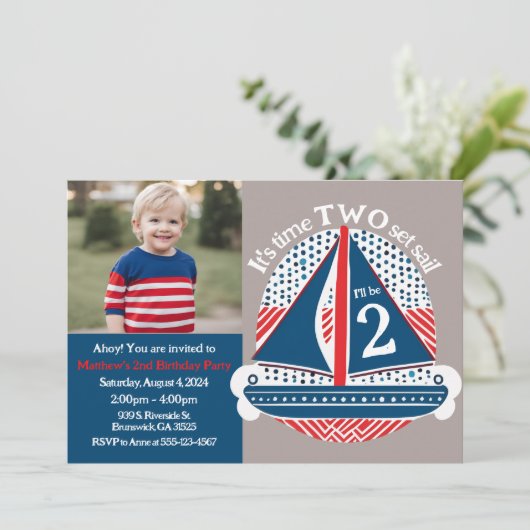2時航海の間のセールボーイズ2回目の誕生日 招待状 (スタンド正面)