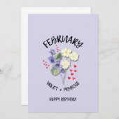 2月かわいらし誕生月花誕生日カード (正面/裏面)