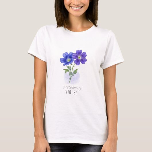 2月すみれ 誕生花 Tシャツ 水彩画 (正面)