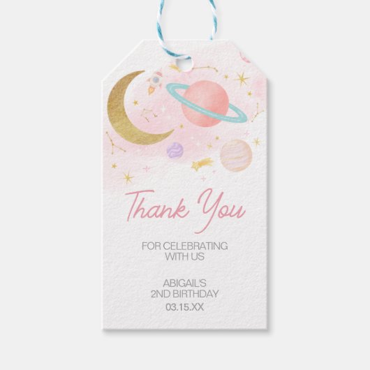 2月と星の誕生日パーティーメッセージカード ギフトタグ (正面)