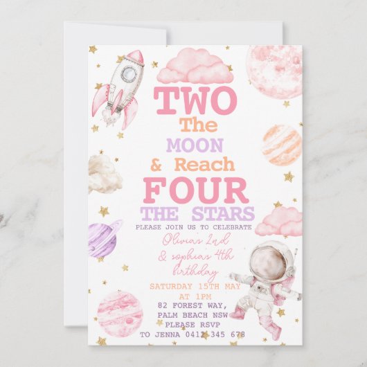 2月に達し、4つ星の第2の4番目の誕生日 招待状 (正面)