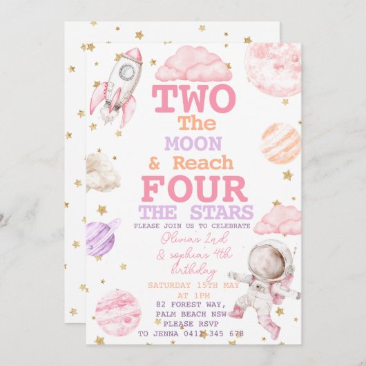 2月に達し、4つ星の第2の4番目の誕生日 招待状 (正面/裏面)