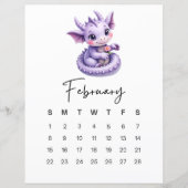 2月のベビードラゴン かわいいファンタジー月間カレンダー (正面)