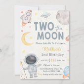 2月の外側スペースブルー2番目の誕生日パーティー 招待状 (正面)