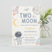 2月の外側スペースブルー2番目の誕生日パーティー 招待状 (スタンド正面)