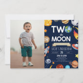 2月の外側スペースブルー2番目の誕生日パーティー 招待状 (正面)