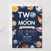 2月の外側スペースブルー2番目の誕生日パーティー 招待状 (正面)