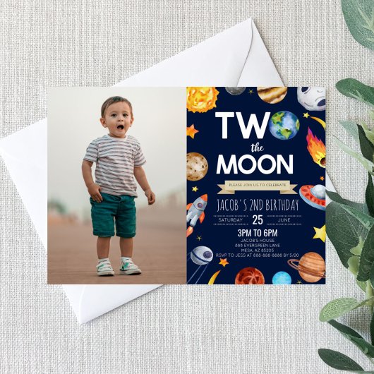 2月の外側スペースブルー2番目の誕生日パーティー 招待状