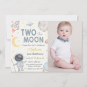 2月の外側スペースブルー2番目の誕生日パーティー 招待状 (正面)