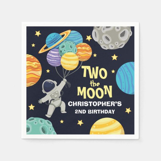 2月の外側宇宙ブルー2nd誕生日パーティー スタンダードカクテルナプキン (正面)