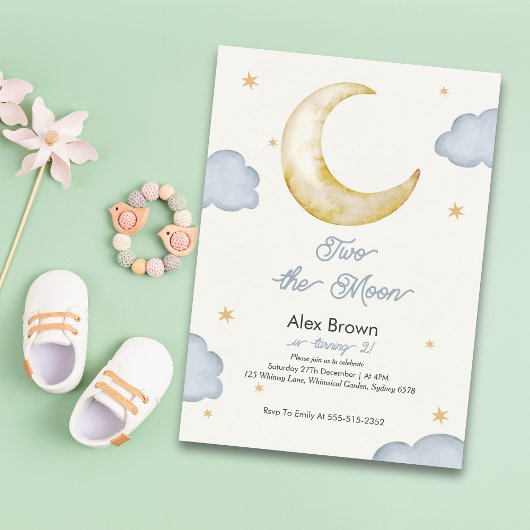 2月の夜モダン空2番目の誕生日の男の子 招待状