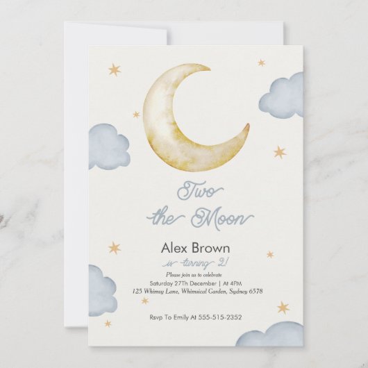 2月の夜モダン空2番目の誕生日の男の子 招待状 (正面)
