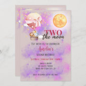 2月の女の子の動物バルーン2番目の誕生日 招待状 (正面/裏面)