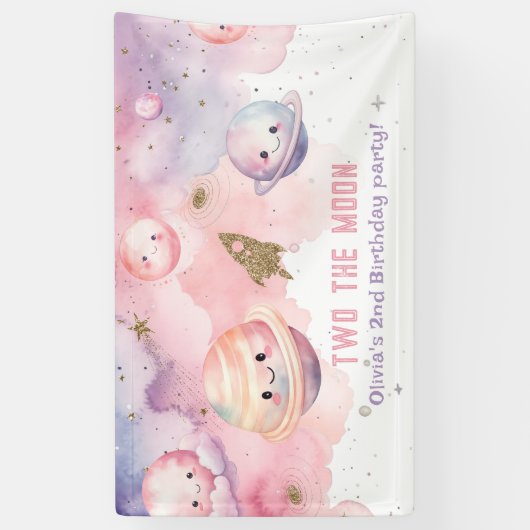 2月の女の子の惑星宇宙2nd誕生日 横断幕 (縦)