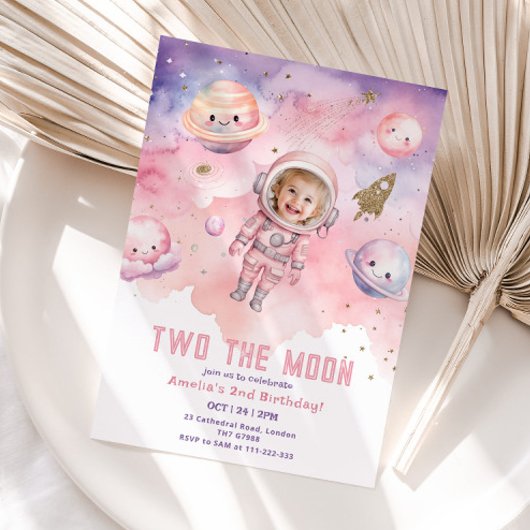 2月の宇宙の女の子の宇宙飛行士の誕生日 招待状
