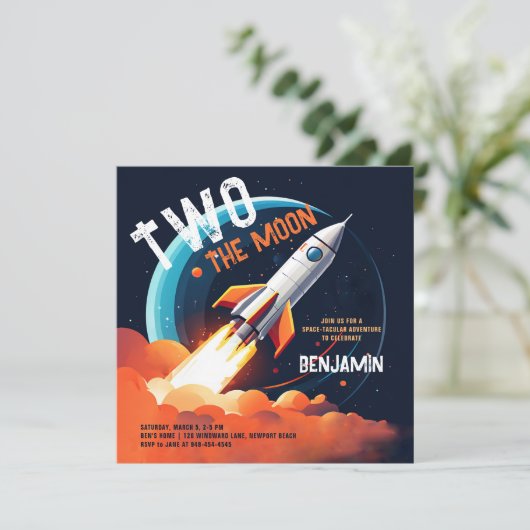 2月の宇宙ロケット惑星ボーイ第2の誕生日 招待状 (スタンド正面)