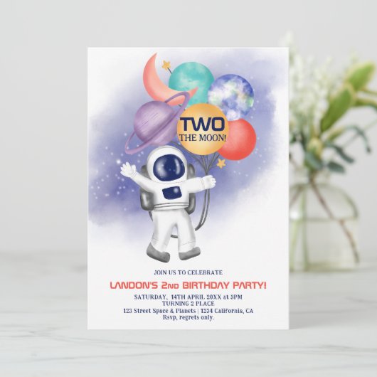 2月の宇宙飛行士の宇宙惑星の2番目の誕生日 招待状 (スタンド正面)