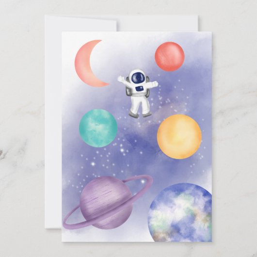 2月の宇宙飛行士の宇宙惑星の2番目の誕生日 招待状 (裏面)