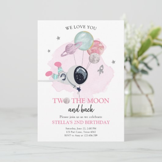 2月の宇宙飛行士宇宙女の子2歳の誕生日 招待状 (スタンド正面)