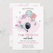 2月の宇宙飛行士宇宙女の子2歳の誕生日 招待状 (正面/裏面)