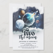 2月の水の色の銀河系モダン2nd誕生日 招待状 (正面)