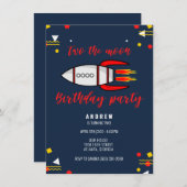 2月の男の子のスペース2nd誕生日パーティー 招待状 (正面/裏面)