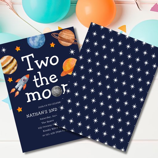 2月の男の子の青の2番目の誕生日パーティー 招待状