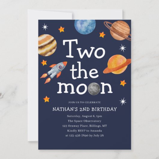 2月の男の子の青の2番目の誕生日パーティー 招待状 (正面)