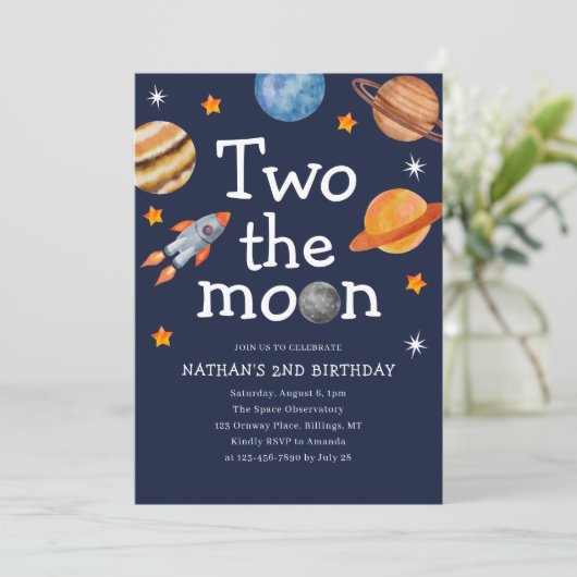 2月の男の子の青の2番目の誕生日パーティー 招待状 (スタンド正面)