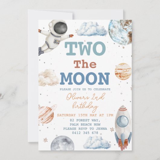 2月の男の子宇宙2nd誕生日 招待状 (正面)