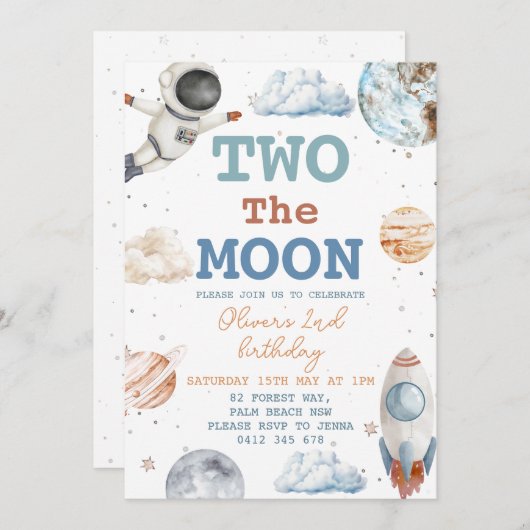 2月の男の子宇宙2nd誕生日 招待状 (正面/裏面)