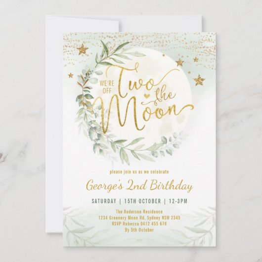 2月の緑の金ゴールドニュートラル2nd誕生日 招待状 (正面)