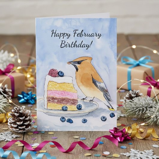 2月の誕生日おめでとう ヒメリエバチモズのケーキ カード