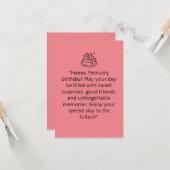 「2月の誕生日おめでとう! |ピンクのグリーティングカード カード (正面/裏面インサイチュ)