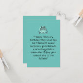 2月の誕生日おめでとう！ |青いグリーティングカード カード (正面/裏面インサイチュ)