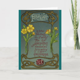 2月の誕生日のサクラソウ及びアメジスト カード