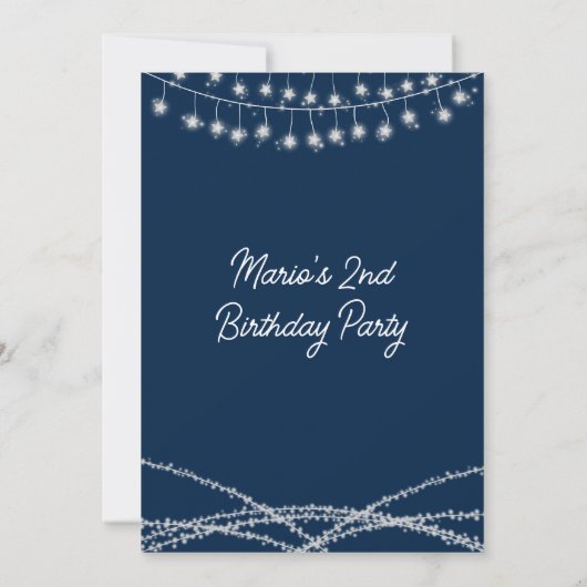 2月の誕生日パーティー文字列のライト 招待状 (裏面)