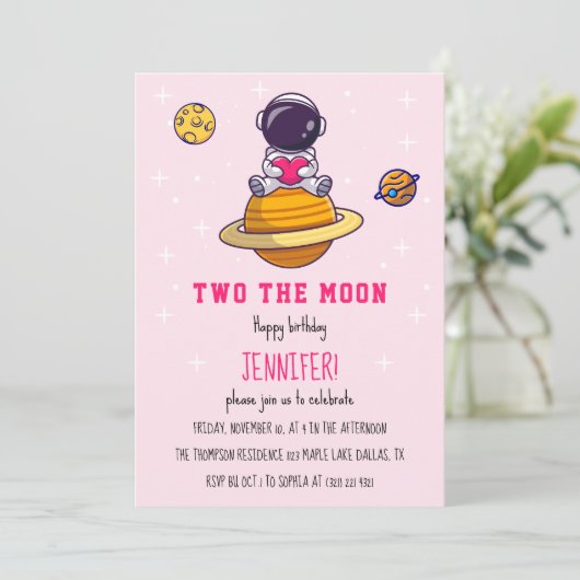 2月の誕生日パーティー2年の女モダンの子 招待状 (スタンド正面)