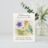 2月の誕生日 クリスチャン 花 愛の鳥 ポストカード (スタンド正面)
