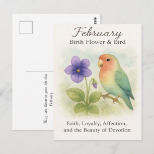 2月の誕生日 クリスチャン 花 愛の鳥 ポストカード