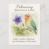 2月の誕生日 クリスチャン 花 愛の鳥 ポストカード (正面)