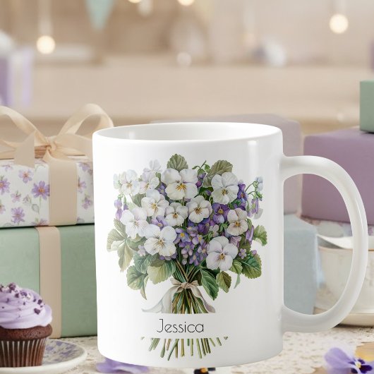 2月の誕生花の誕生日マグカップ | スミレ コーヒーマグカップ